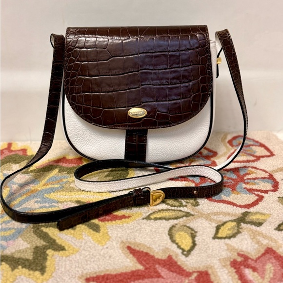 Bally Handbags - BALLY Vintage Two-Tone Leather Crossbody W/ Brown Croc Flap & Whte Pebbled Body